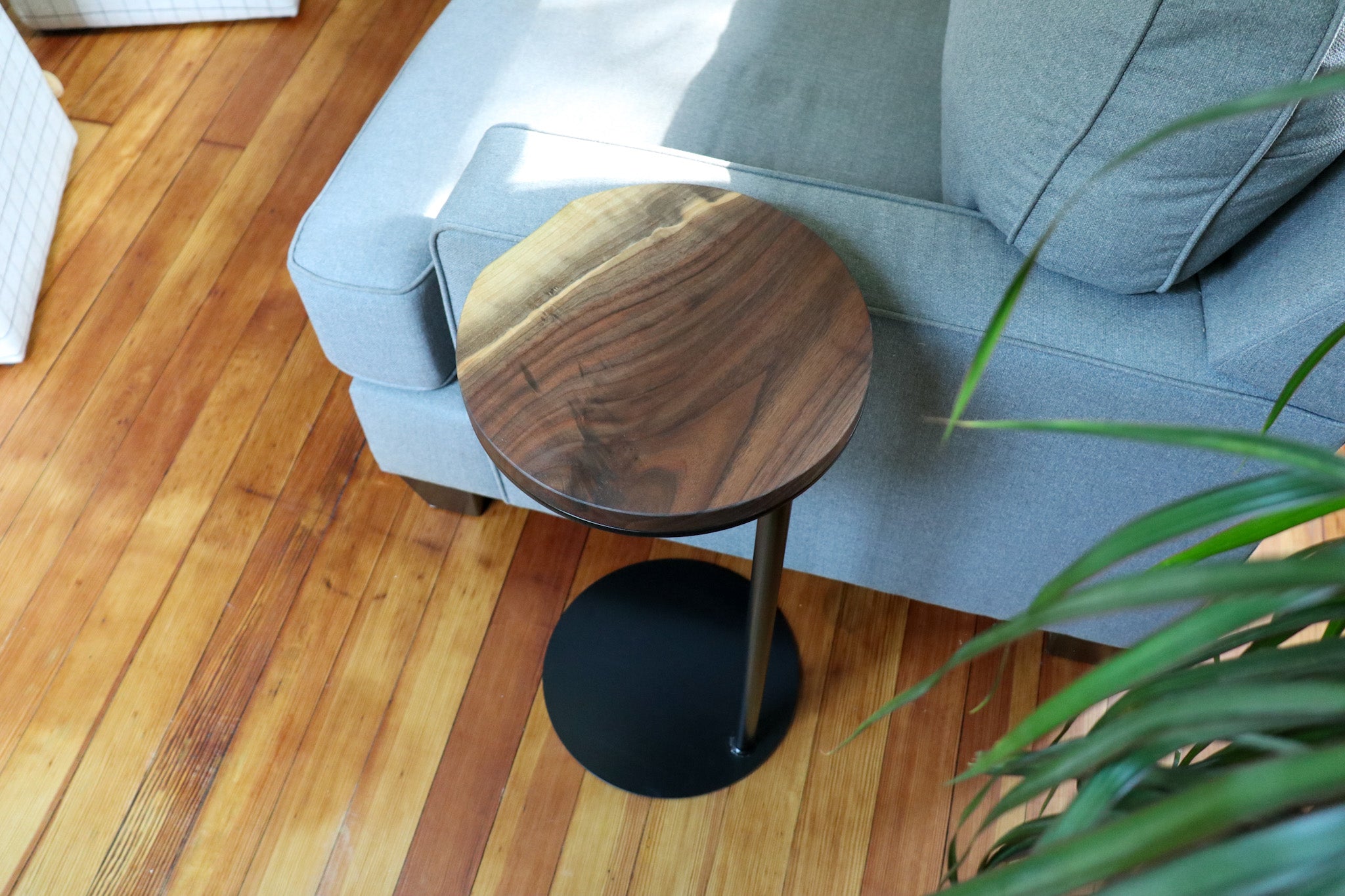 Medium Live-Edge Walnut, Round Industrial Side Table