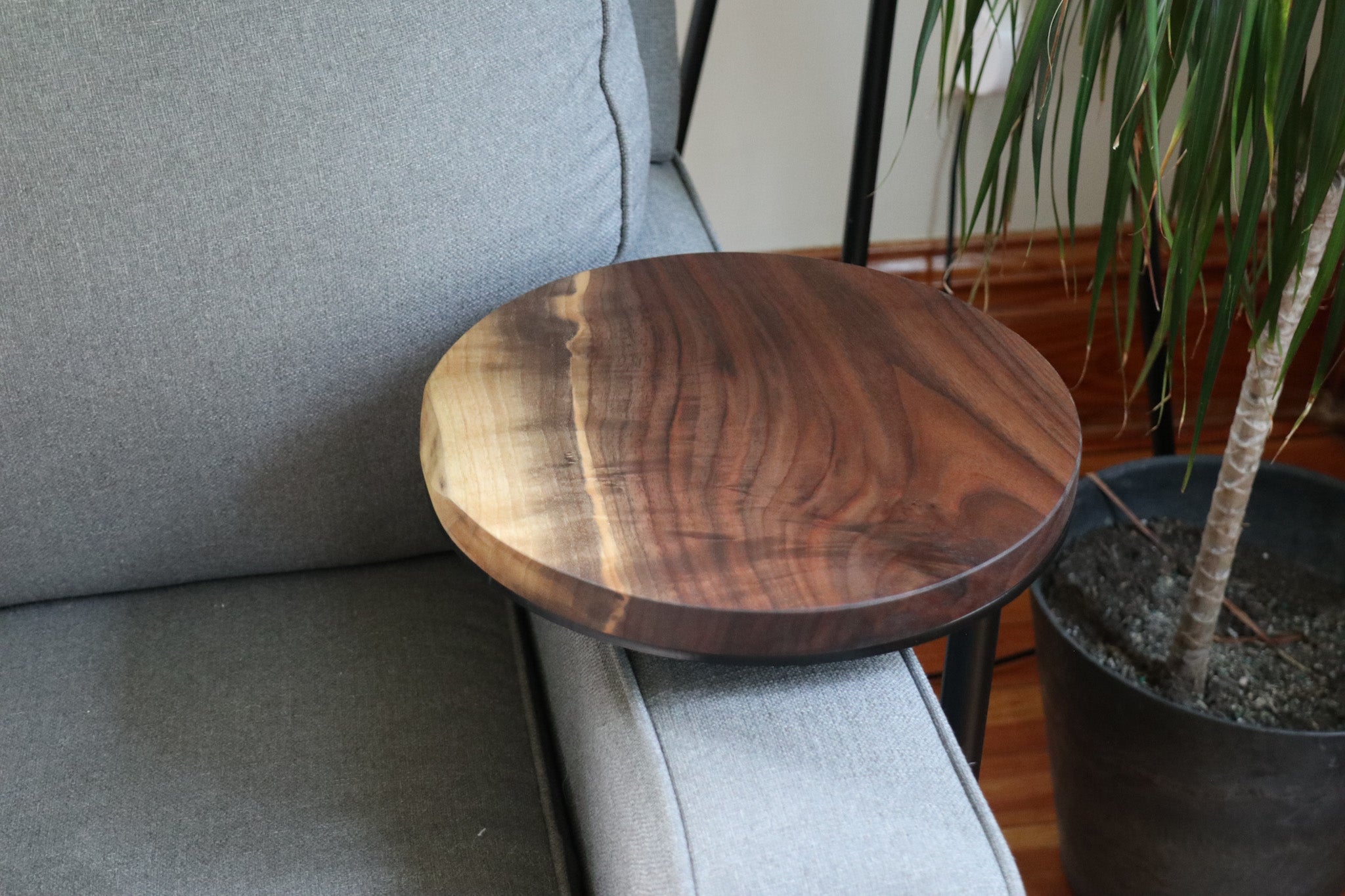 Medium Live-Edge Walnut, Round Industrial Side Table