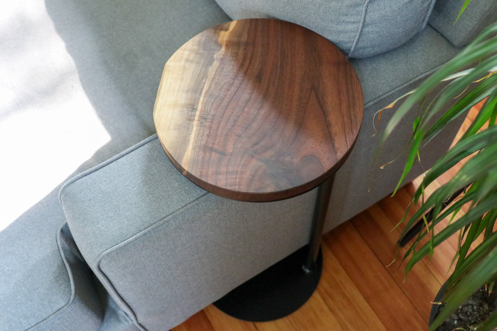 Medium Live-Edge Walnut, Round Industrial Side Table