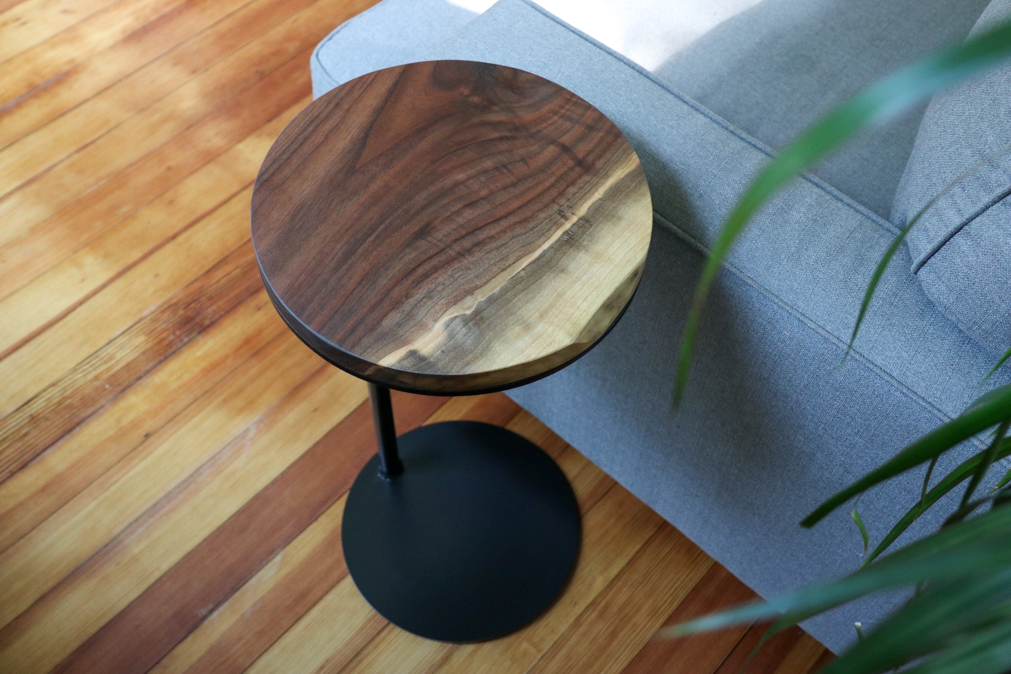 Medium Live-Edge Walnut, Round Industrial Side Table