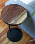 Medium Live-Edge Walnut, Round Industrial Side Table