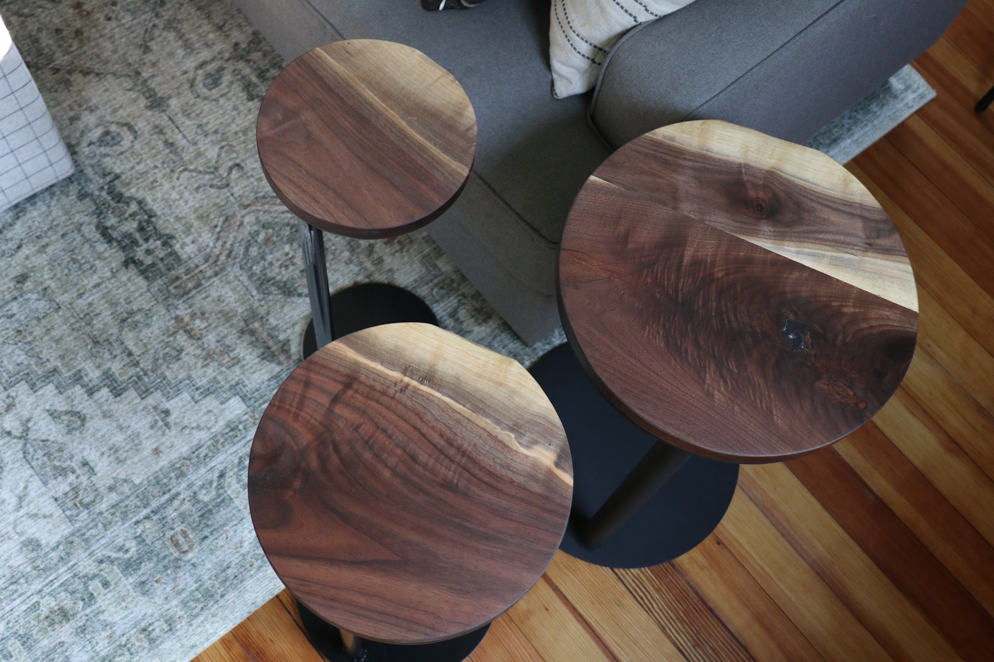 Live-Edge Walnut, Round Industrial Side Table