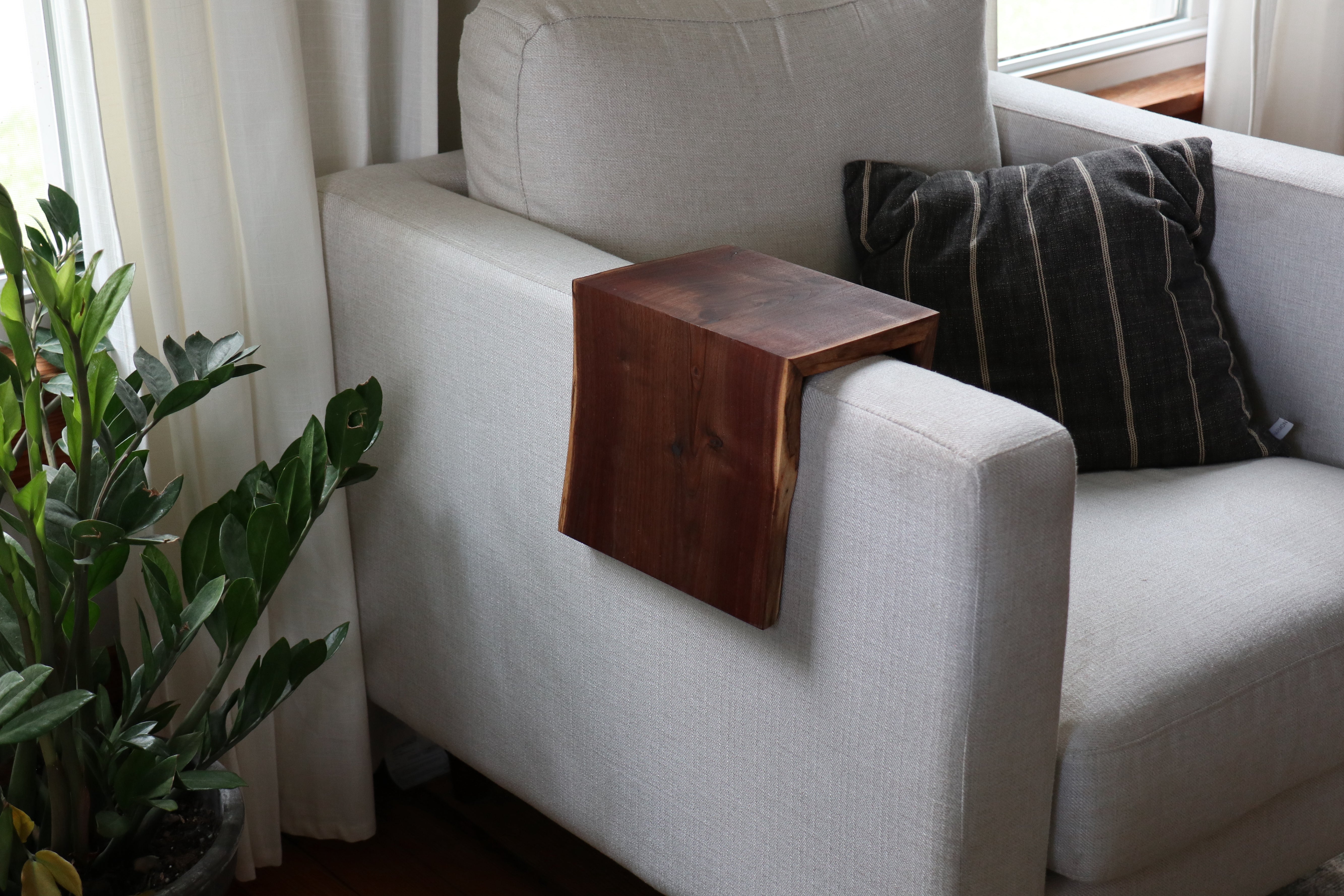 Live Edge 5" Walnut Wood Armrest Table (in stock) - Hazel Oak Farms