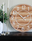 Solid Hickory Wood Wall Clock with Numbers and Lines