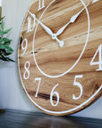 Solid Hickory Wood Wall Clock with Numbers and Lines