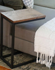 Solid Ash Wood & Black Metal C Table with Black Stain - Hazel Oak Farms