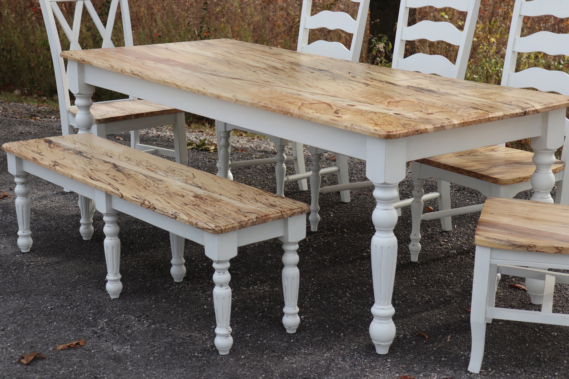 White Spalted Maple Dining Table Set - Hazel Oak Farms