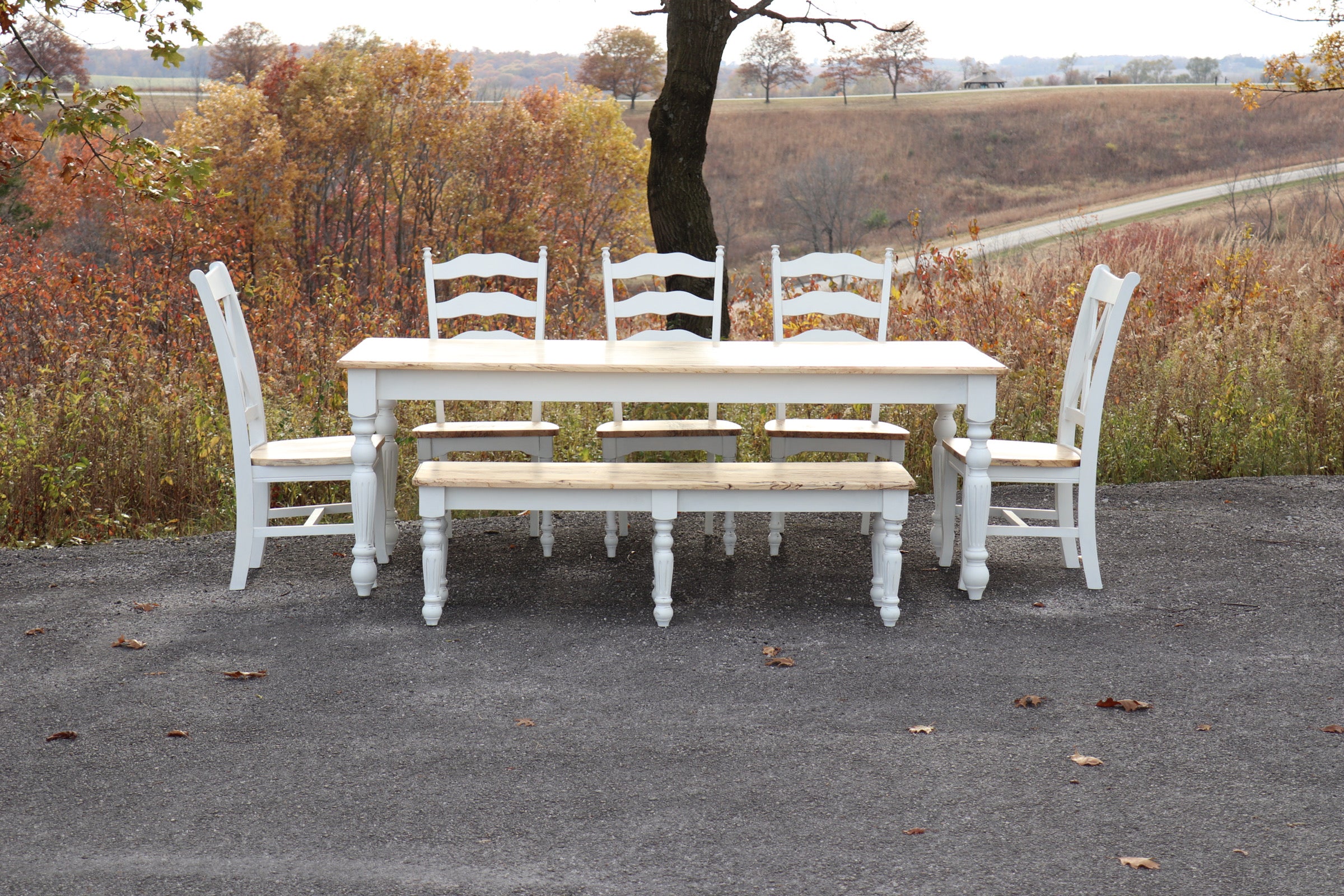 White Spalted Maple Dining Table Set - Hazel Oak Farms