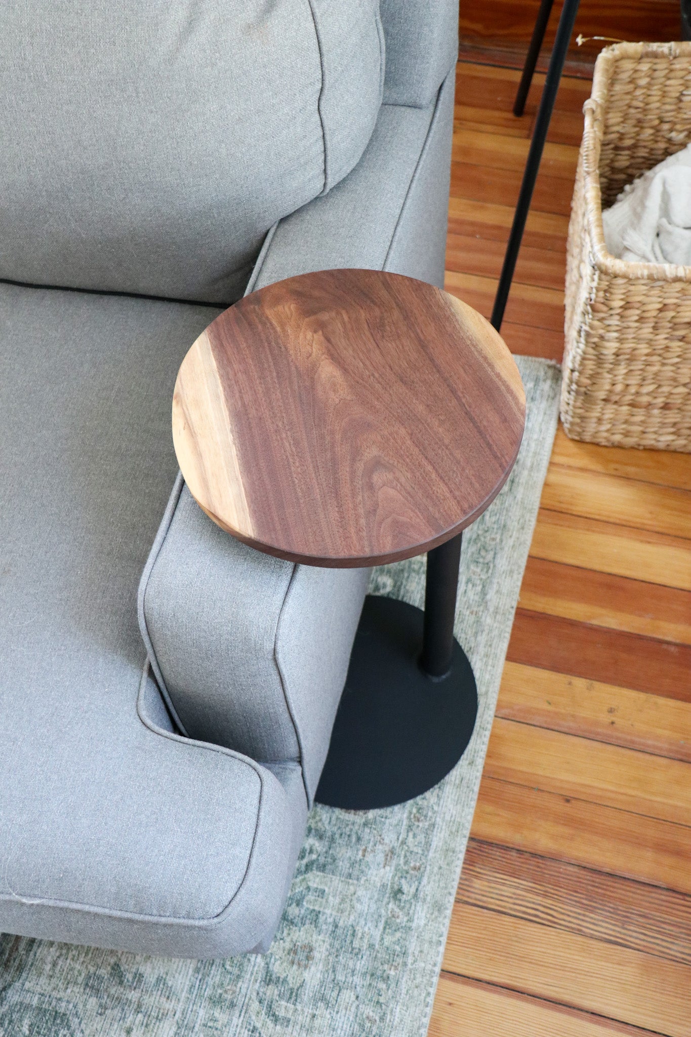 Medium Live-Edge Walnut, Round Industrial Side Table - Hazel Oak Farms