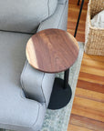 Medium Live-Edge Walnut, Round Industrial Side Table - Hazel Oak Farms