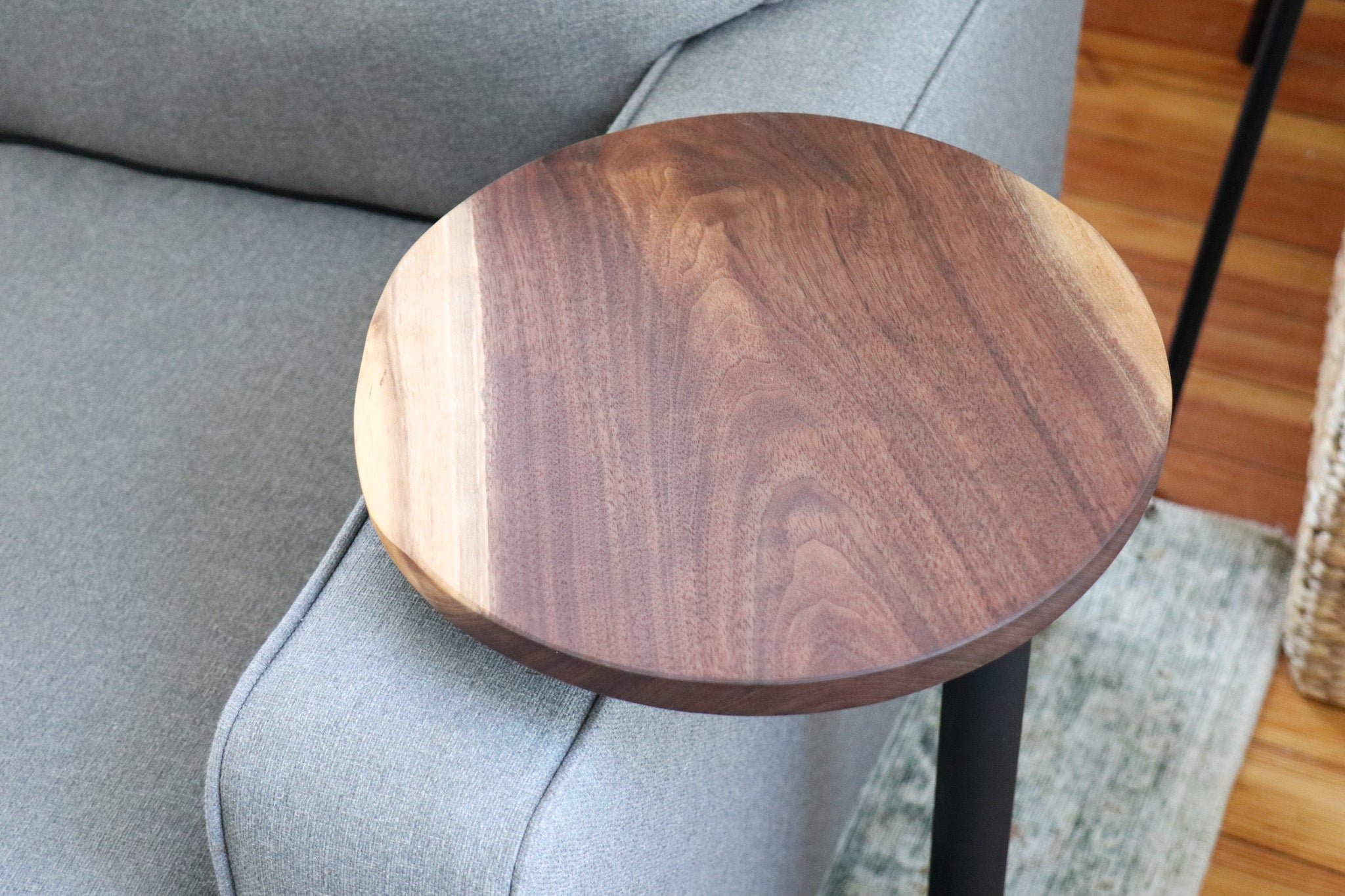 Medium Live-Edge Walnut, Round Industrial Side Table - Hazel Oak Farms