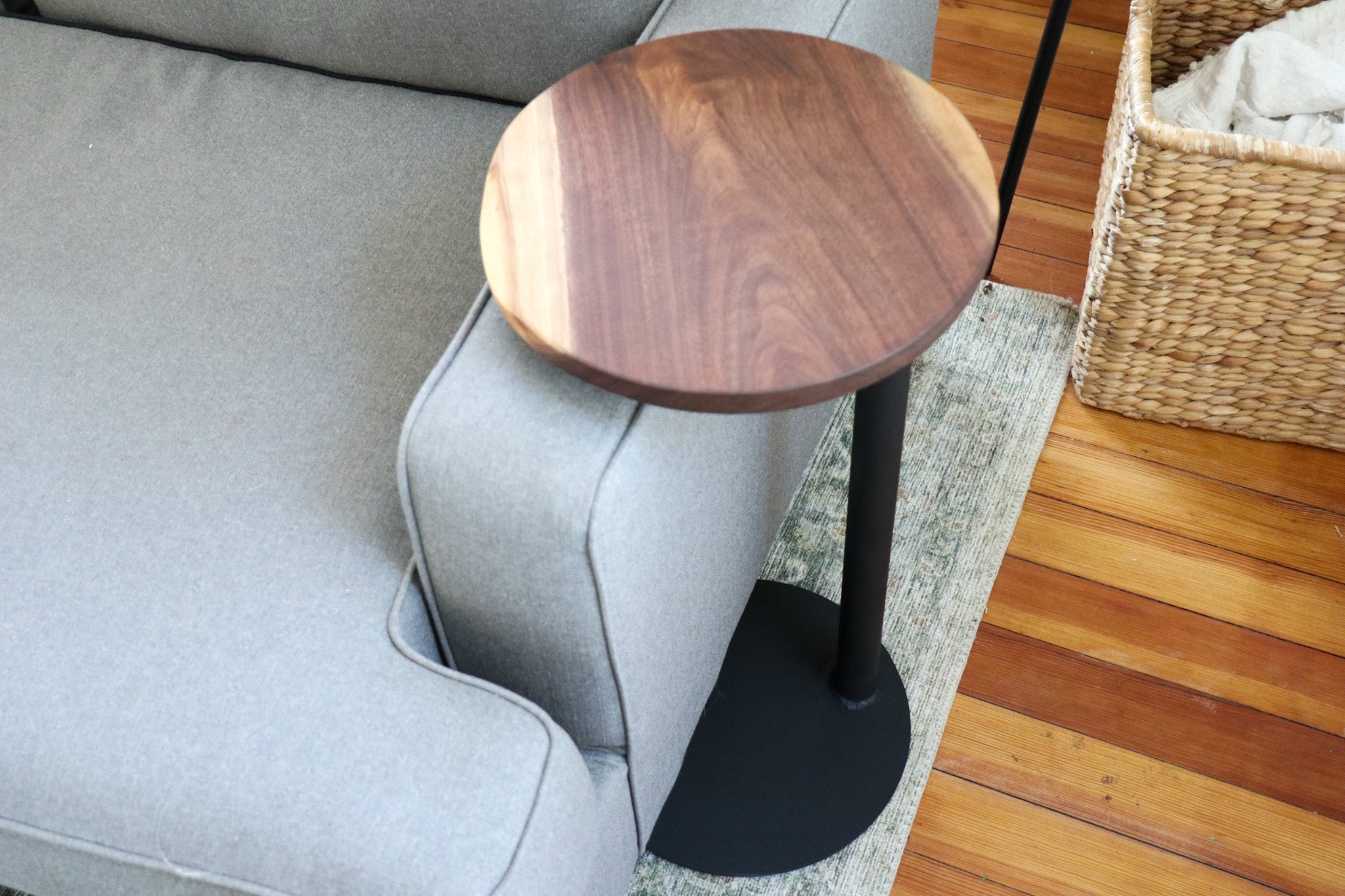 Medium Live-Edge Walnut, Round Industrial Side Table - Hazel Oak Farms