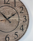 Large Brown Stained Hackberry Wall Clock with Black Numbers - Hazel Oak Farms Handmade Furniture in Iowa, USA