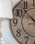 Large Brown Stained Hackberry Wall Clock with Black Numbers - Hazel Oak Farms Handmade Furniture in Iowa, USA