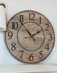 Large Brown Stained Hackberry Wall Clock with Black Numbers - Hazel Oak Farms Handmade Furniture in Iowa, USA