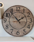 Large Brown Stained Hackberry Wall Clock with Black Numbers - Hazel Oak Farms Handmade Furniture in Iowa, USA