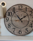 Large Brown Stained Hackberry Wall Clock with Black Numbers - Hazel Oak Farms Handmade Furniture in Iowa, USA