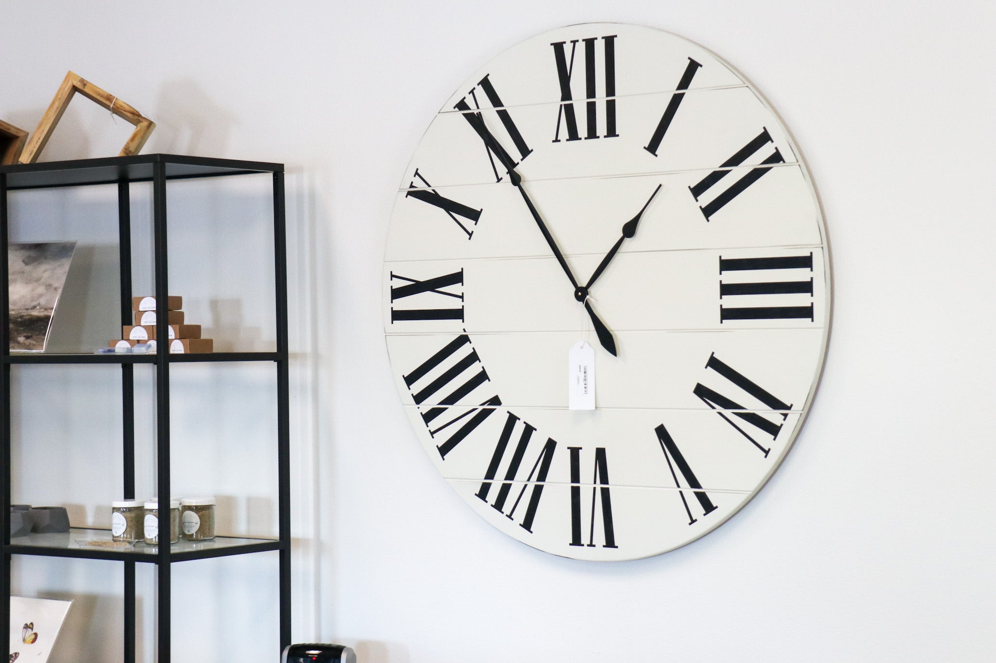 Simple 42" Farmhouse Style Large White Distressed Wall Clock with Black Roman Numerals (in stock) - Hazel Oak Farms