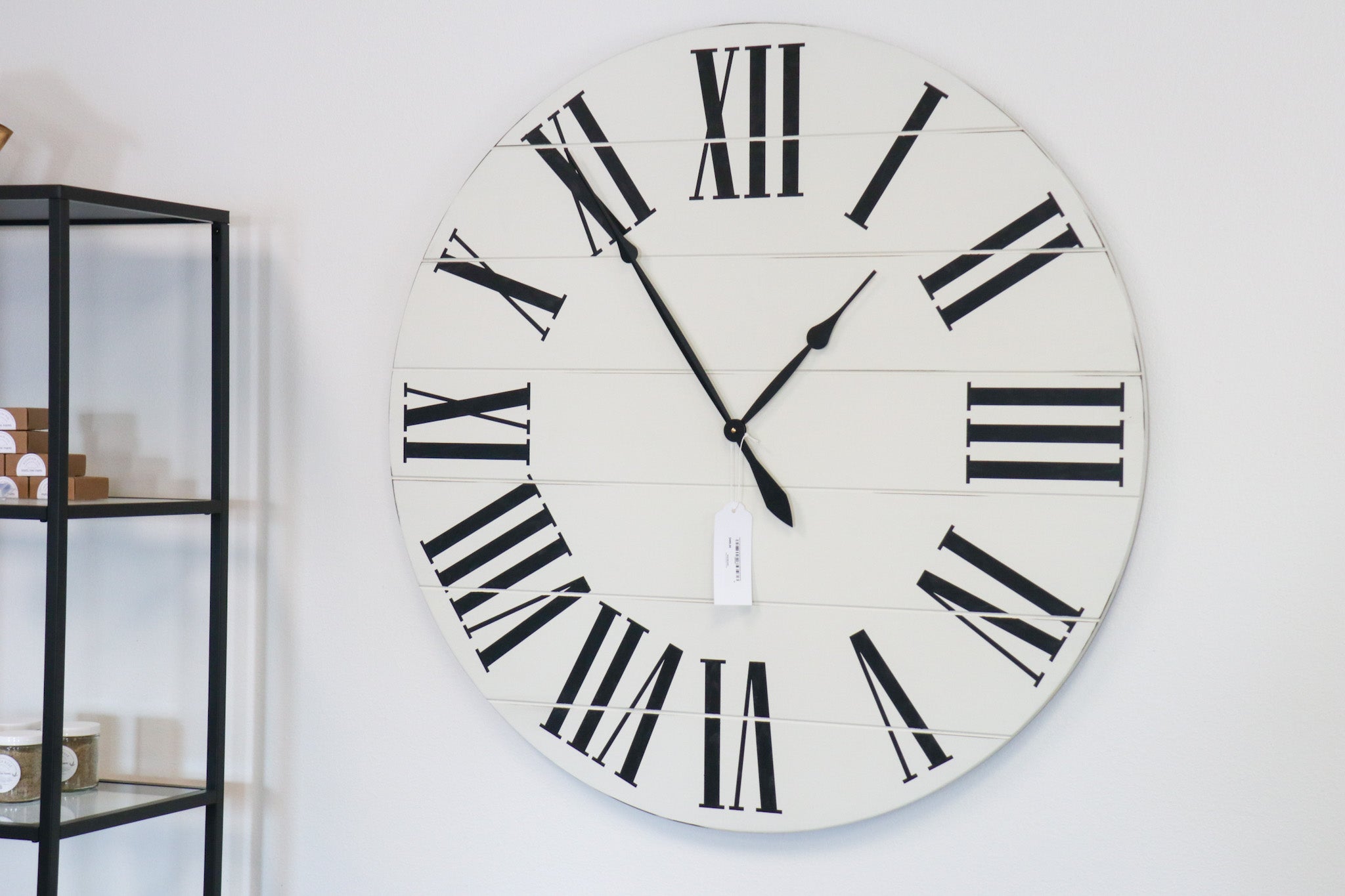 Simple 42" Farmhouse Style Large White Distressed Wall Clock with Black Roman Numerals (in stock) - Hazel Oak Farms