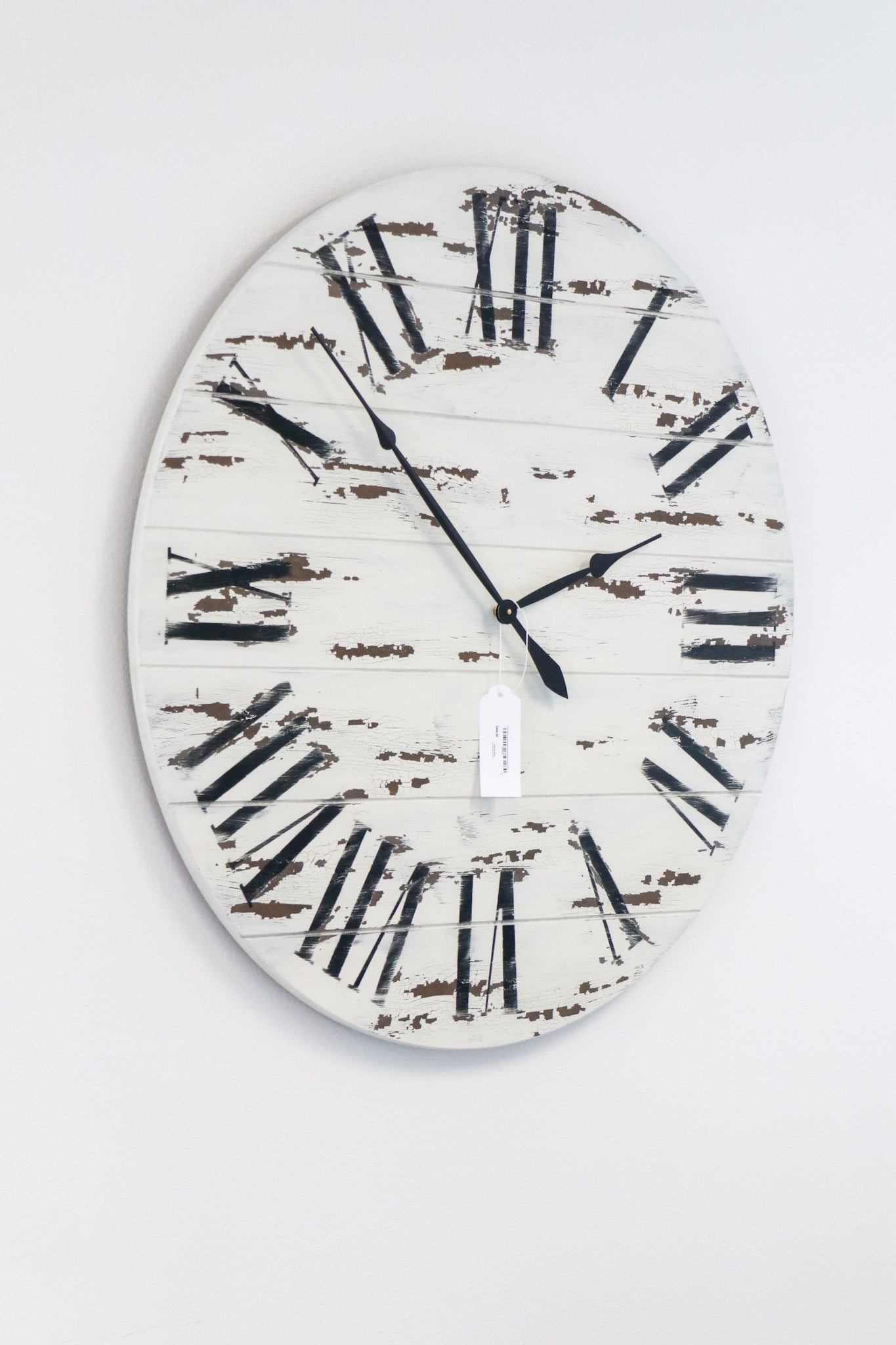 42" Farmhouse Style Large White Distressed Wall Clock with Black Roman Numerals (in stock) - Hazel Oak Farms