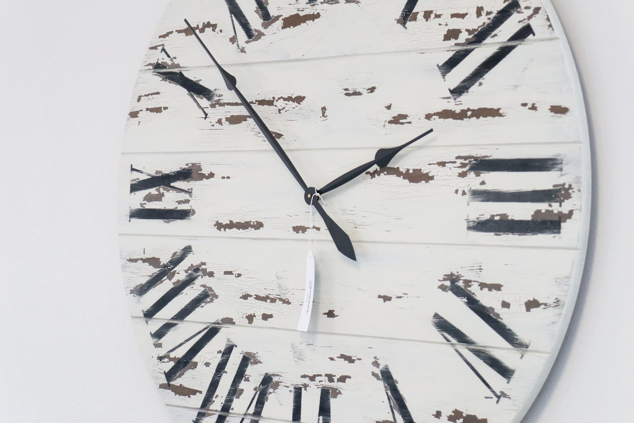 42" Farmhouse Style Large White Distressed Wall Clock with Black Roman Numerals (in stock) - Hazel Oak Farms