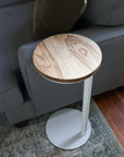 Medium Ash with Walnut Stain Round Industrial Side Table - Hazel Oak Farms