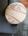 Medium Ash with Walnut Stain Round Industrial Side Table - Hazel Oak Farms