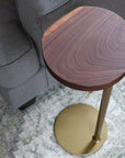 Small Live-Edge Walnut, Gold Round Industrial Side Table - Hazel Oak Farms