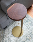 Small Live-Edge Walnut, Gold Round Industrial Side Table - Hazel Oak Farms