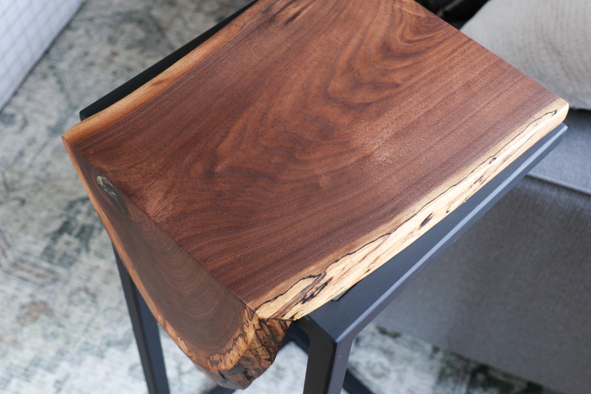 Extra Tall Live Edge Walnut Waterfall C Table - Hazel Oak Farms Handmade Furniture in Iowa, USA