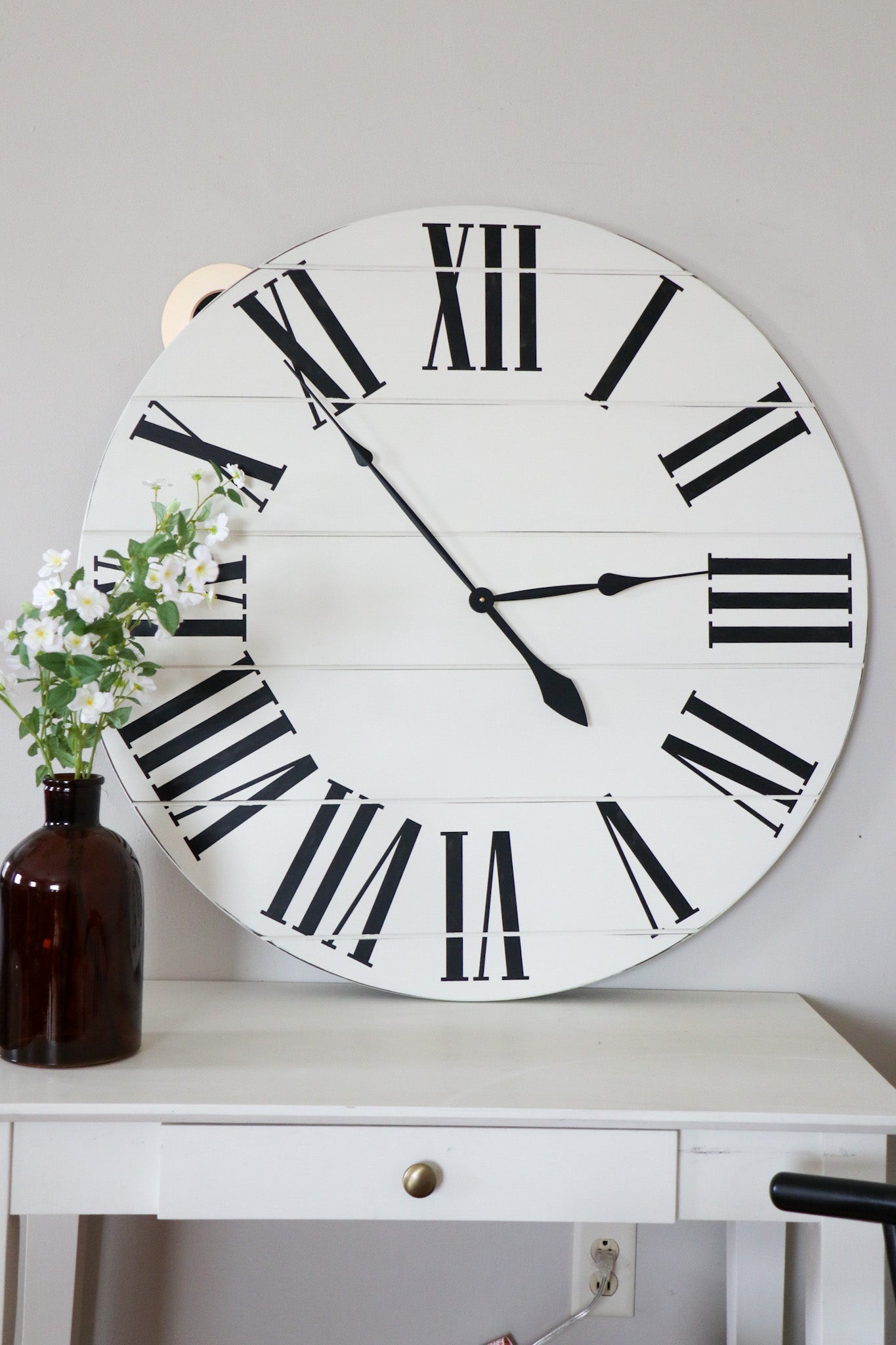 Simple 36" Farmhouse Style Large White Distressed Wall Clock with Black Roman Numerals (in stock) - Hazel Oak Farms
