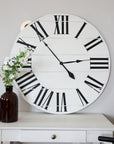 Simple 36" Farmhouse Style Large White Distressed Wall Clock with Black Roman Numerals (in stock) - Hazel Oak Farms
