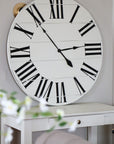 Simple 36" Farmhouse Style Large White Distressed Wall Clock with Black Roman Numerals (in stock) - Hazel Oak Farms