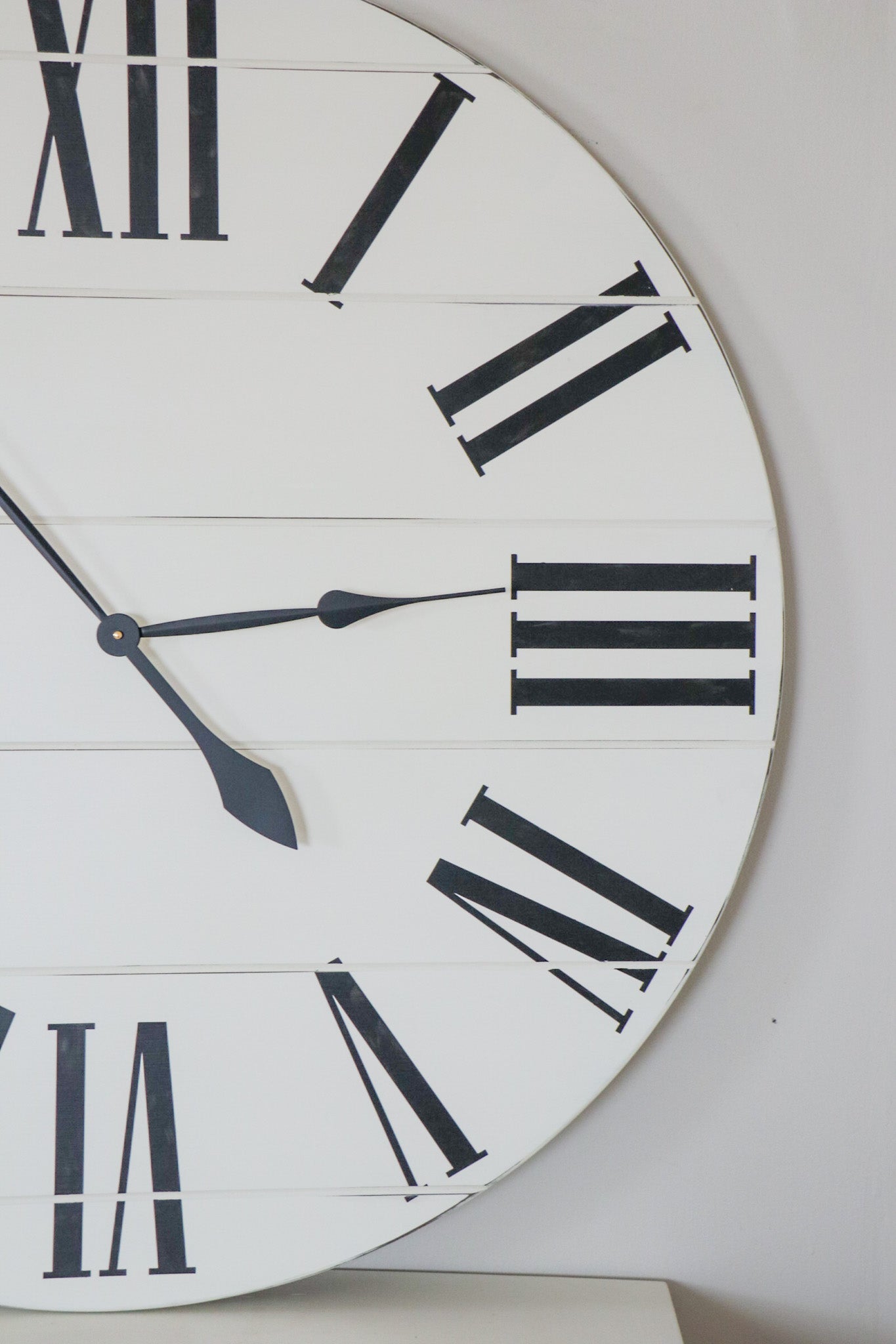 Simple 36" Farmhouse Style Large White Distressed Wall Clock with Black Roman Numerals (in stock) - Hazel Oak Farms