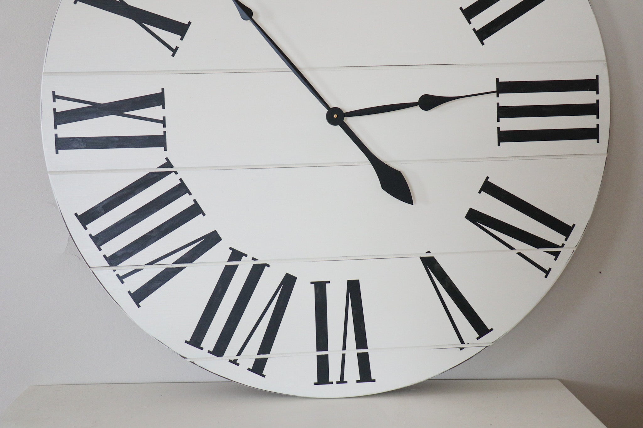 Simple 36" Farmhouse Style Large White Distressed Wall Clock with Black Roman Numerals (in stock) - Hazel Oak Farms