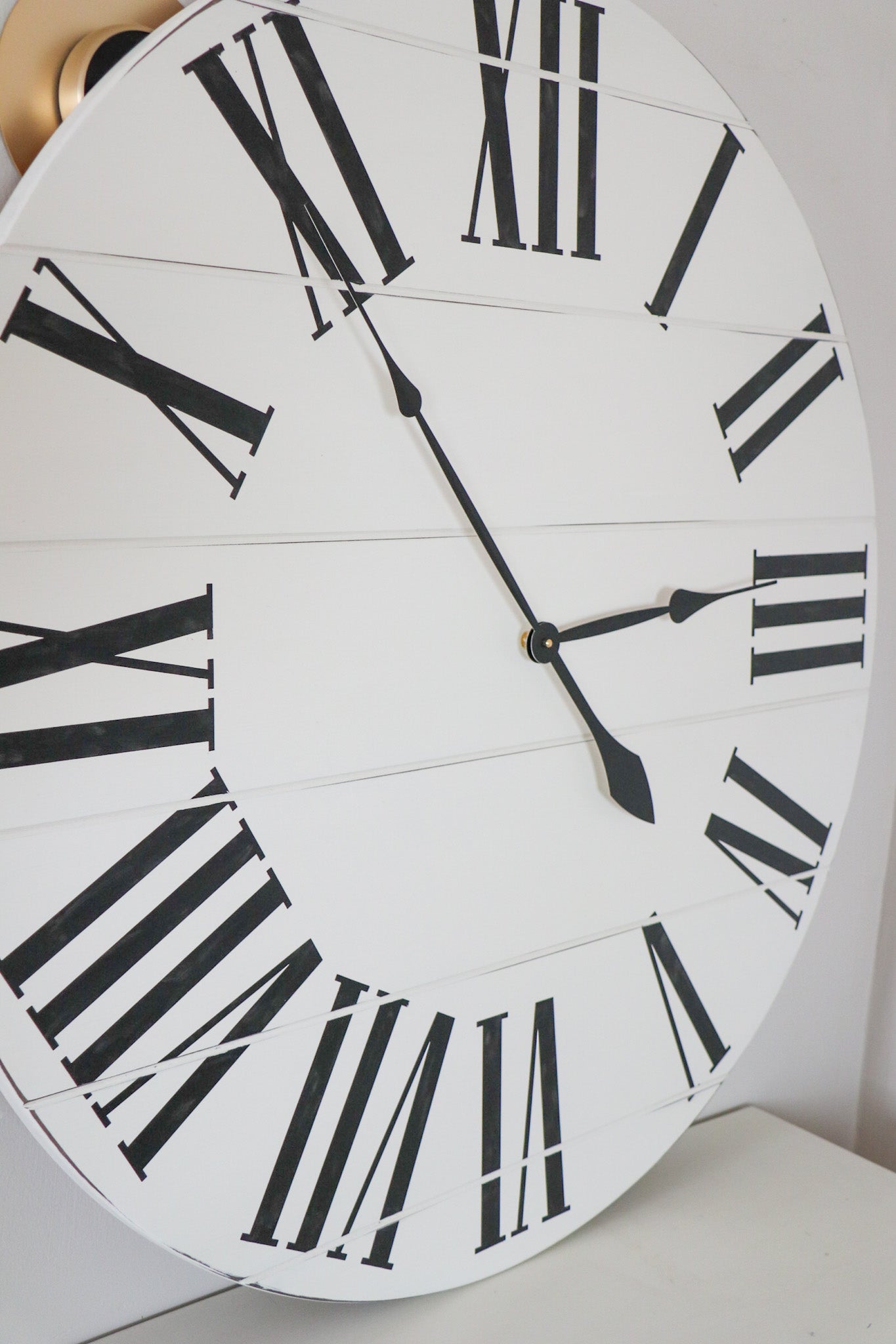 Simple 36" Farmhouse Style Large White Distressed Wall Clock with Black Roman Numerals (in stock) - Hazel Oak Farms
