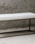 Tufted Upholstery Bench with Gold Metal