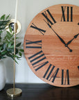 Simple Large Quartersawn Red Oak Wall Clock with and Roman Numerals