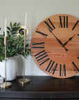 Simple Large Quartersawn Red Oak Wall Clock with and Roman Numerals