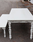 White Farmhouse Dining Table & Bench with Distressed Legs