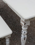 White Farmhouse Dining Table & Bench with Distressed Legs