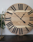 Large Solid Wood Hackberry Wall Clock with Black Roman Numerals - Hazel Oak Farms