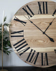 Large Solid Wood Hackberry Wall Clock with Black Roman Numerals - Hazel Oak Farms
