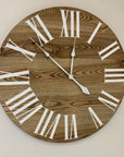 36" Dark Stained Solid Ash Wood Wall Clock with White Roman Numerals (in stock) - Hazel Oak Farms