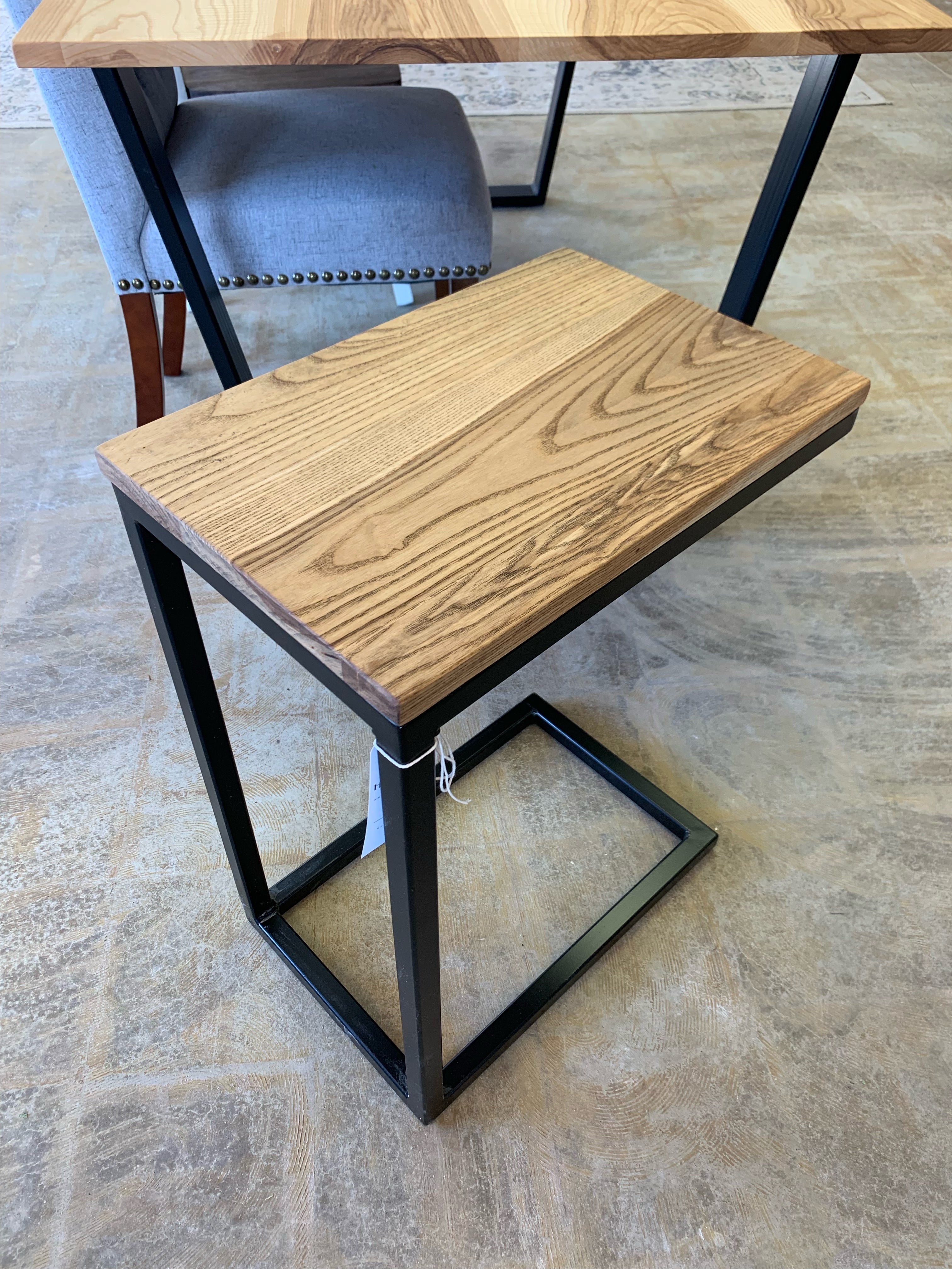 Solid Ash Wood & Black Metal C Table with Walnut Stain (in stock) - Hazel Oak Farms