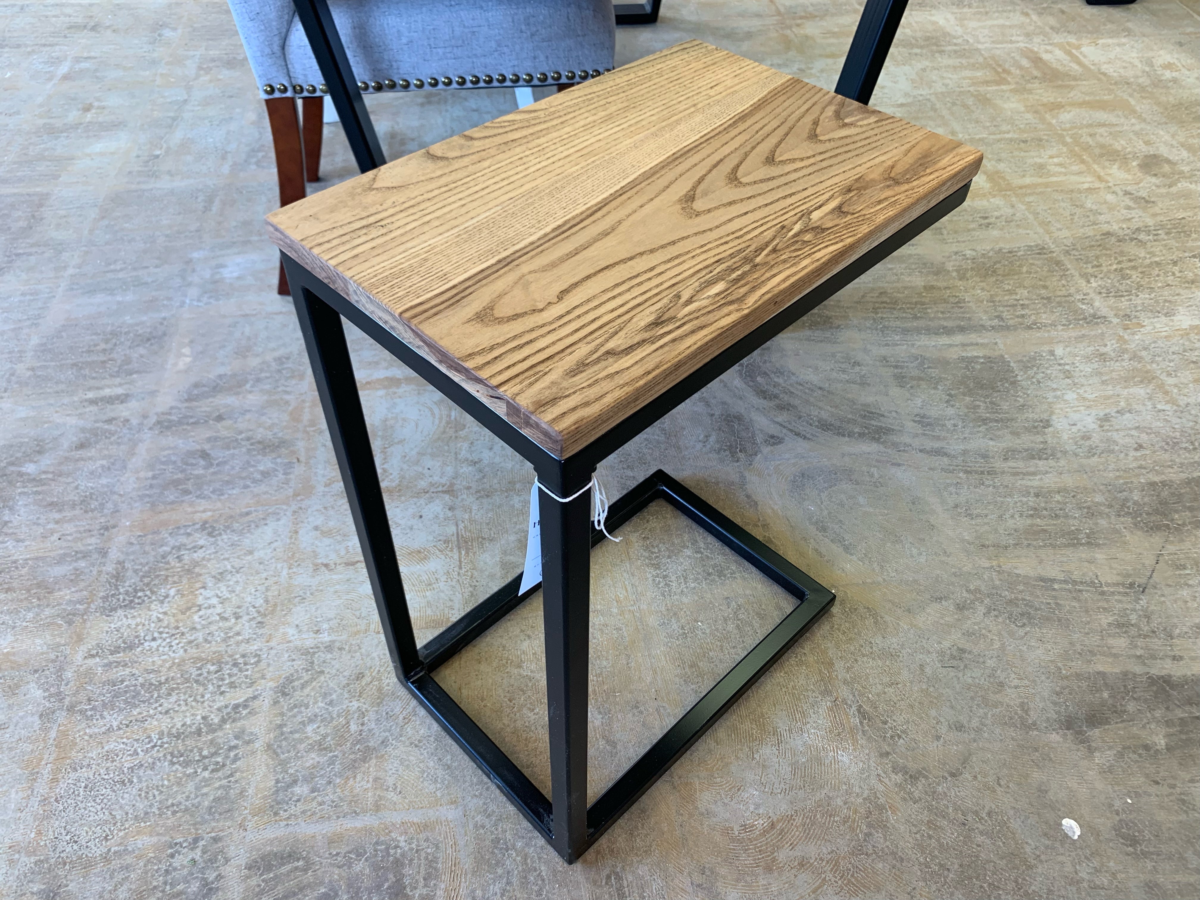 Solid Ash Wood & Black Metal C Table with Walnut Stain (in stock) - Hazel Oak Farms