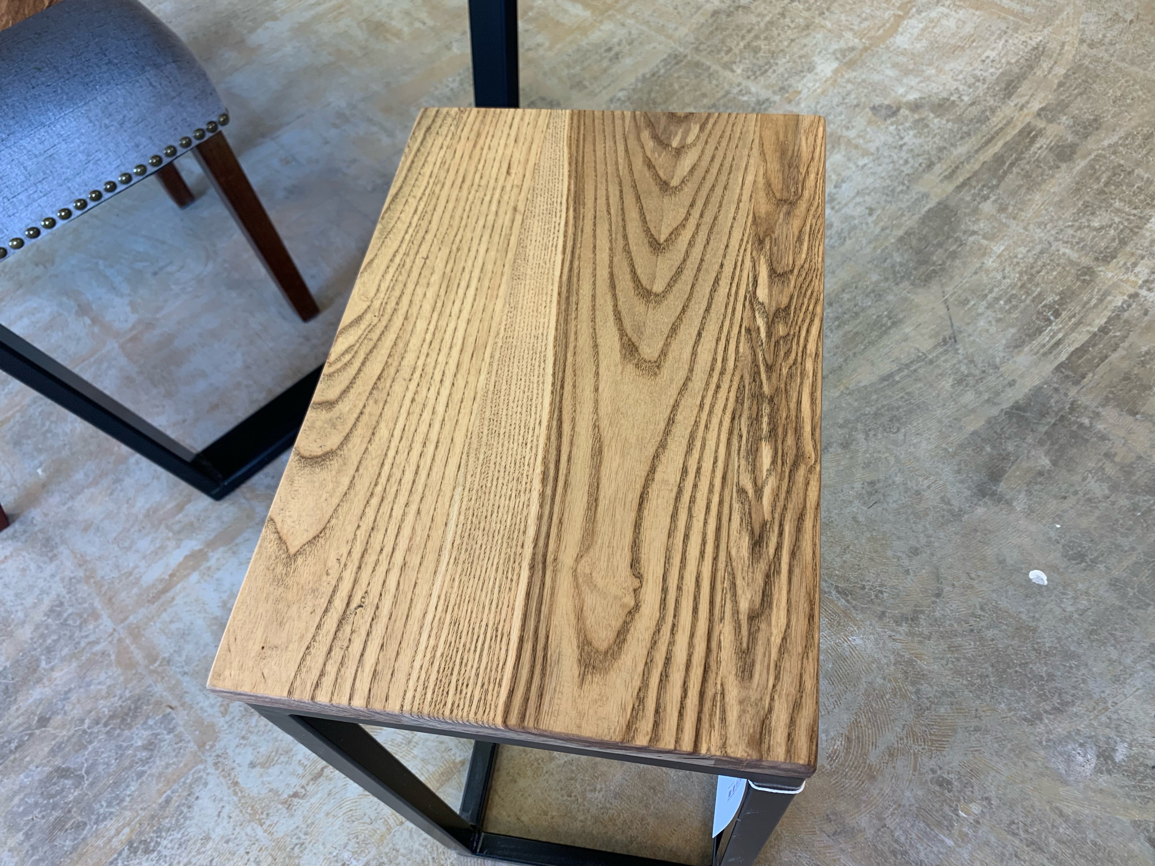 Solid Ash Wood & Black Metal C Table with Walnut Stain (in stock) - Hazel Oak Farms