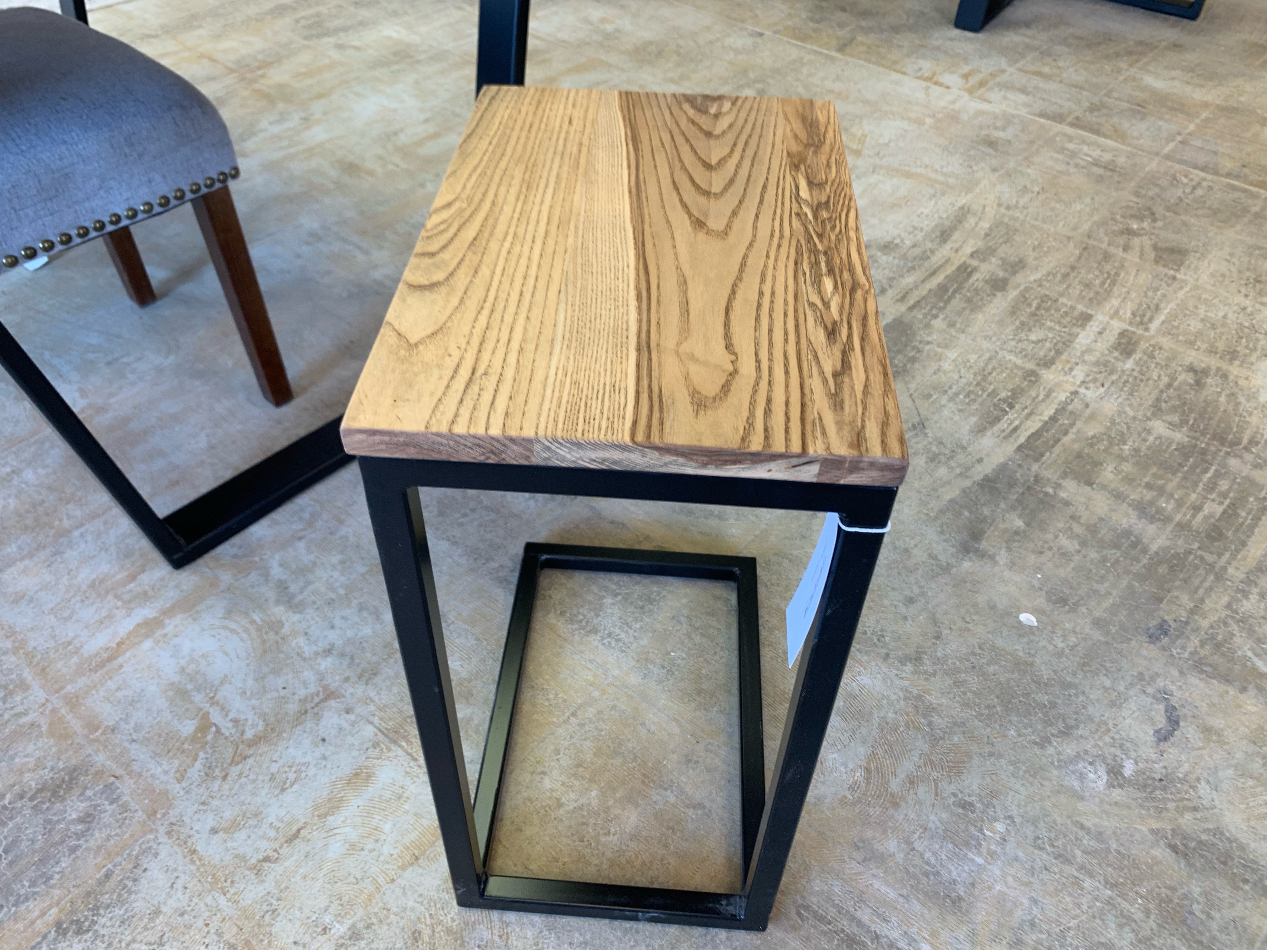 Solid Ash Wood & Black Metal C Table with Walnut Stain (in stock) - Hazel Oak Farms
