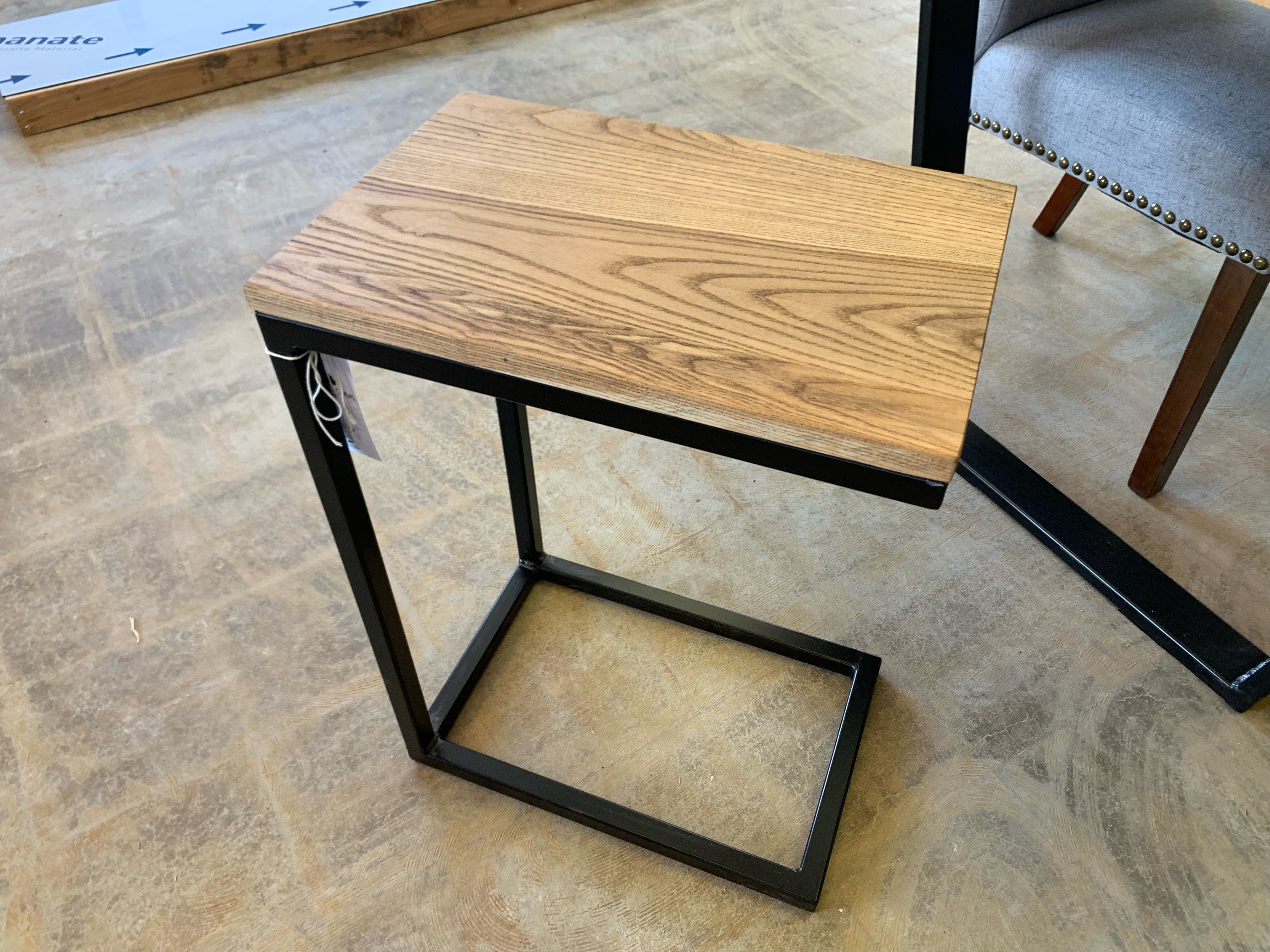 Solid Ash Wood & Black Metal C Table with Walnut Stain (in stock) - Hazel Oak Farms