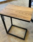 Solid Ash Wood & Black Metal C Table with Walnut Stain (in stock) - Hazel Oak Farms
